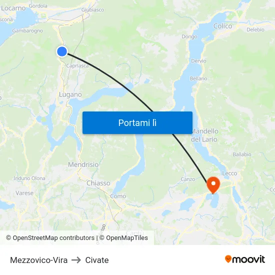 Mezzovico-Vira to Civate map