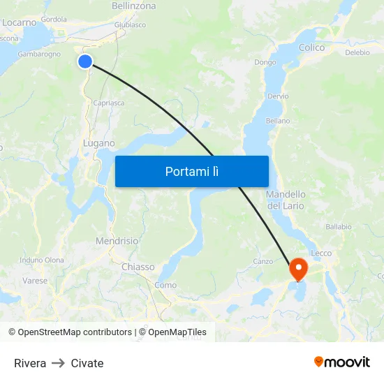 Rivera to Civate map