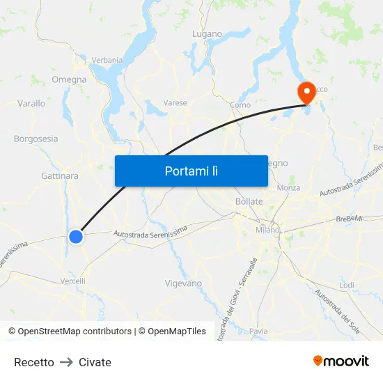 Recetto to Civate map
