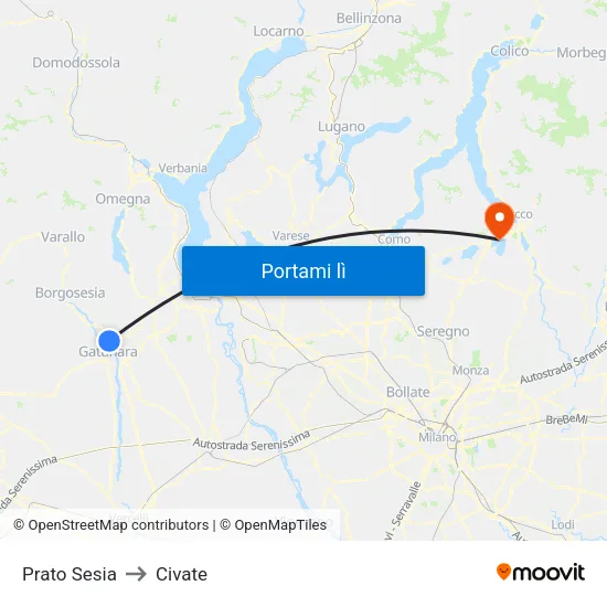 Prato Sesia to Civate map