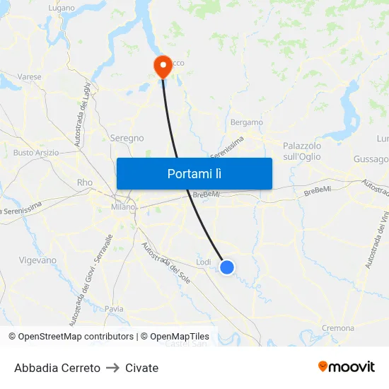 Abbadia Cerreto to Civate map