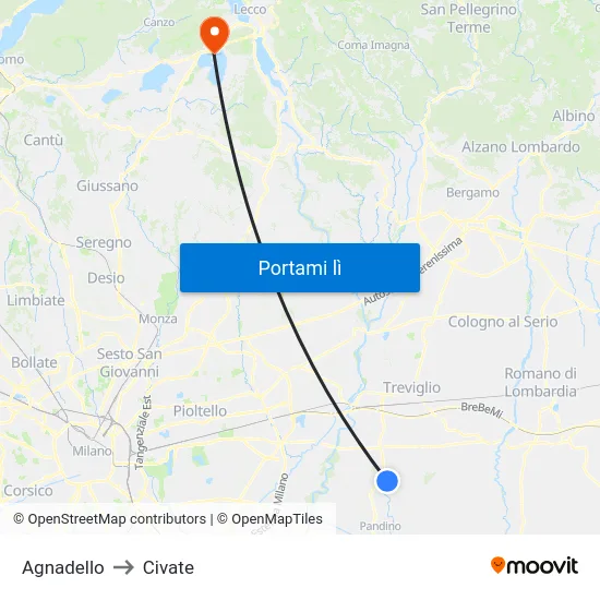 Agnadello to Civate map