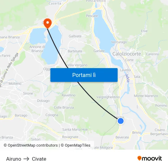 Airuno to Civate map