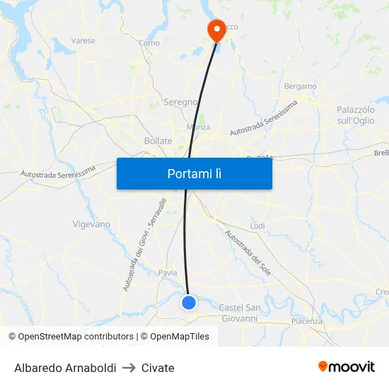 Albaredo Arnaboldi to Civate map