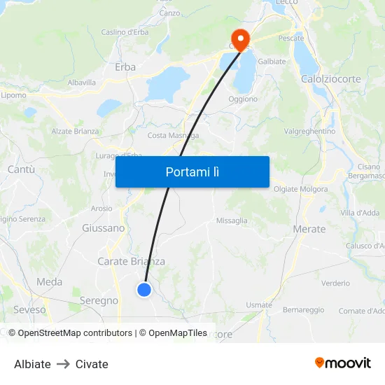 Albiate to Civate map