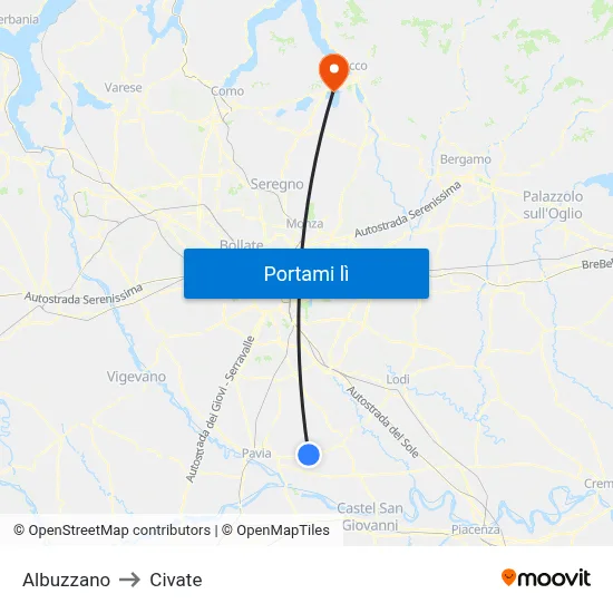 Albuzzano to Civate map