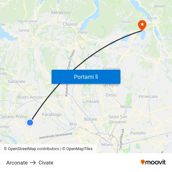 Arconate to Civate map
