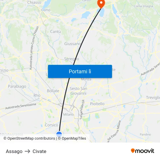 Assago to Civate map