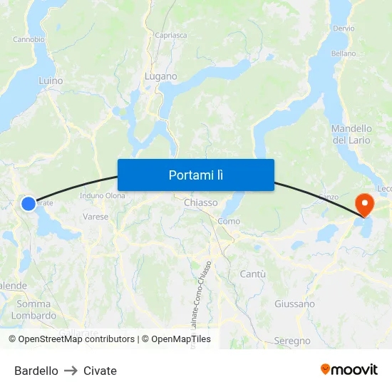 Bardello to Civate map