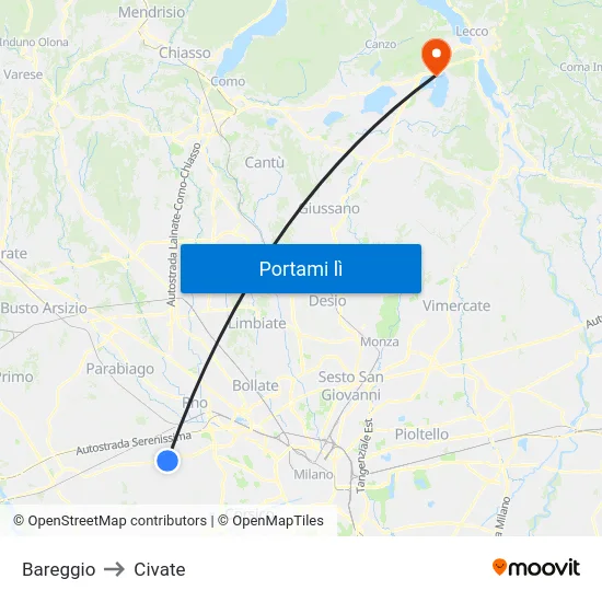 Bareggio to Civate map