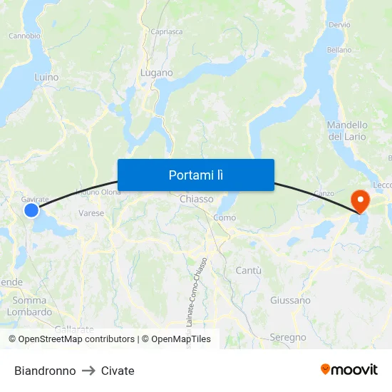 Biandronno to Civate map