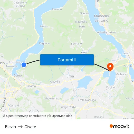 Blevio to Civate map