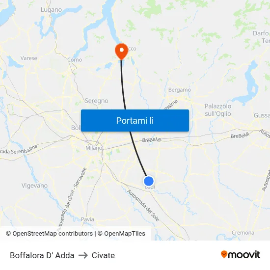 Boffalora D' Adda to Civate map