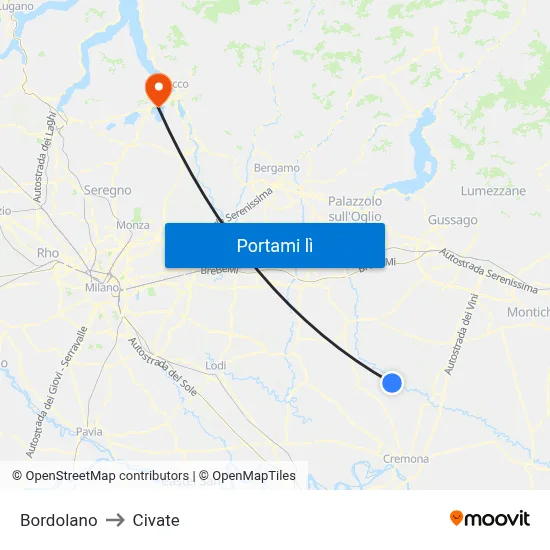 Bordolano to Civate map