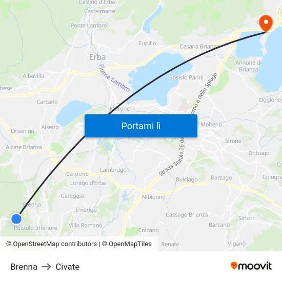 Brenna to Civate map
