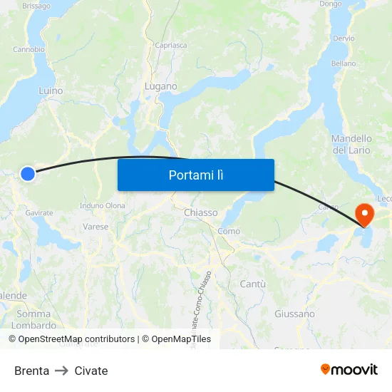 Brenta to Civate map