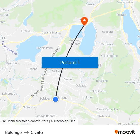 Bulciago to Civate map