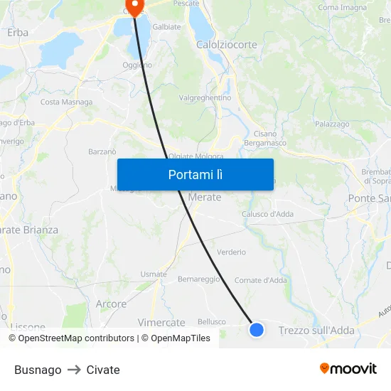 Busnago to Civate map