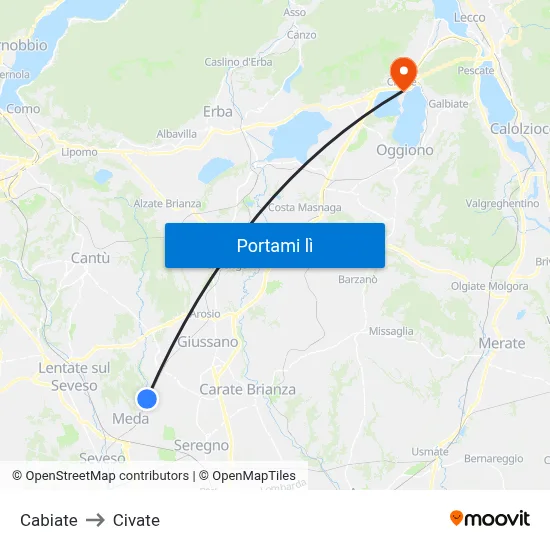 Cabiate to Civate map