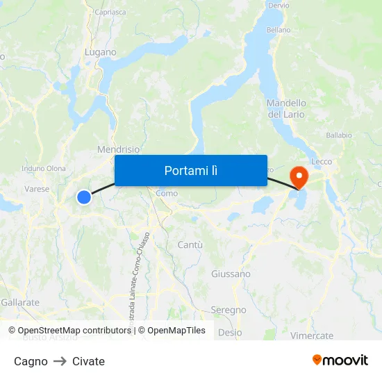 Cagno to Civate map