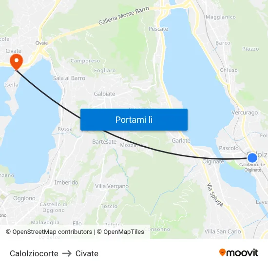 Calolziocorte to Civate map
