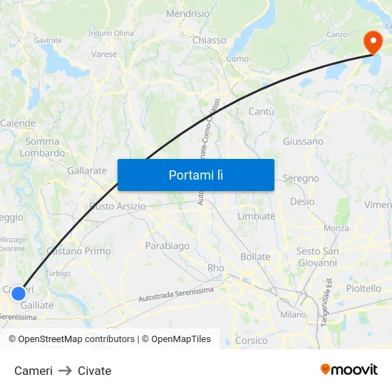 Cameri to Civate map