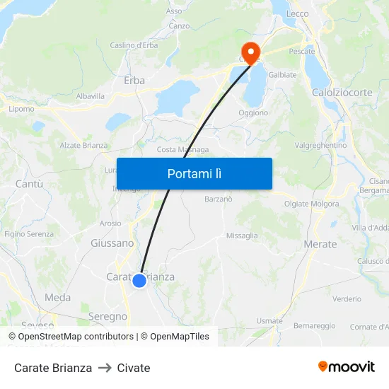 Carate Brianza to Civate map