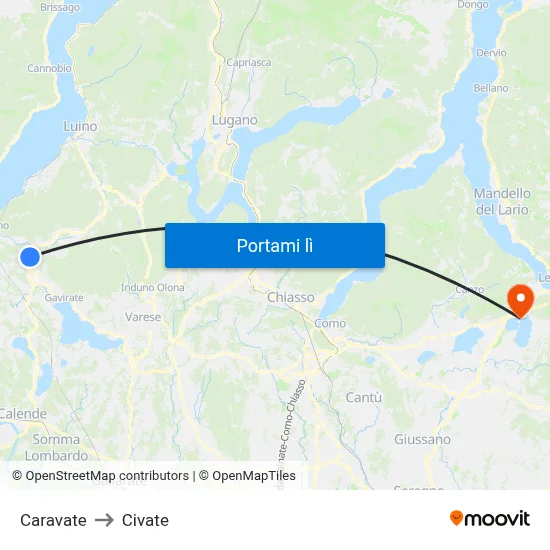 Caravate to Civate map