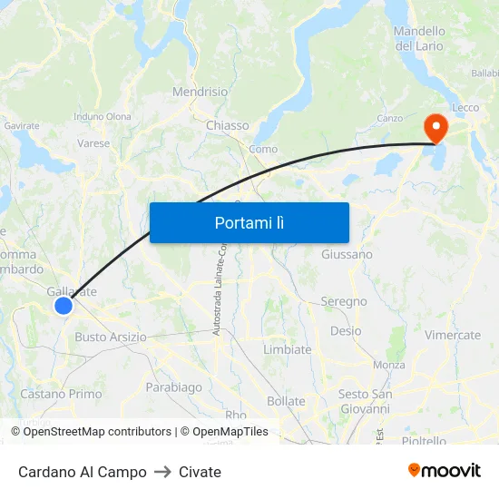 Cardano Al Campo to Civate map