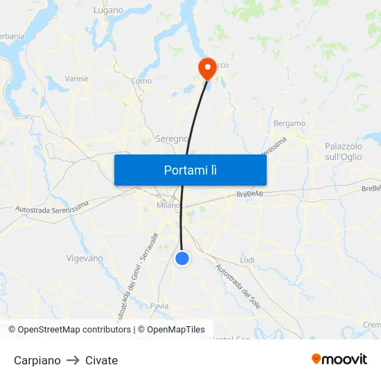 Carpiano to Civate map