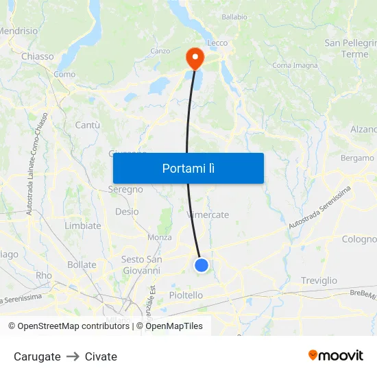 Carugate to Civate map