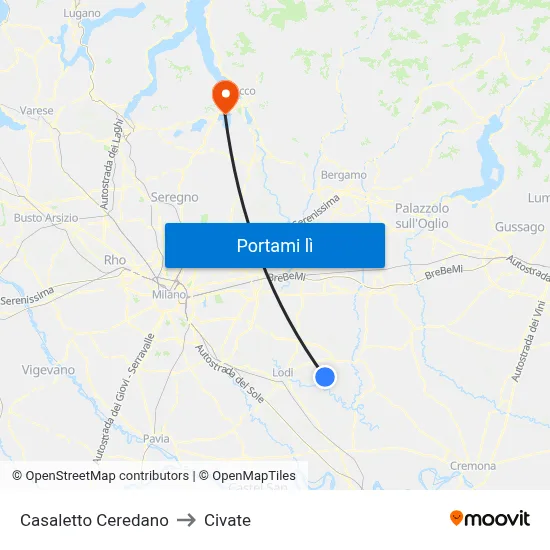 Casaletto Ceredano to Civate map