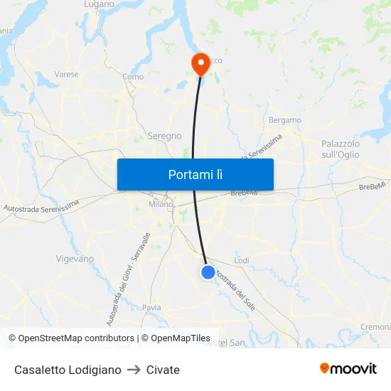 Casaletto Lodigiano to Civate map