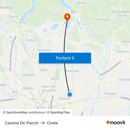 Cassina De' Pecchi to Civate map