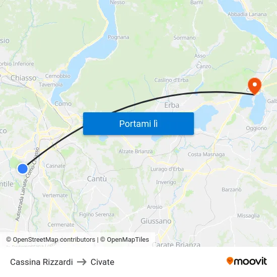 Cassina Rizzardi to Civate map