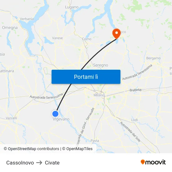 Cassolnovo to Civate map