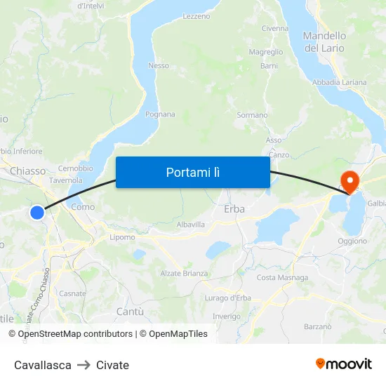 Cavallasca to Civate map