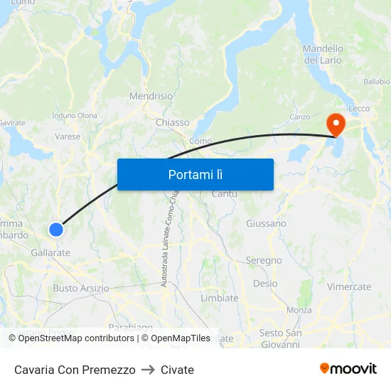 Cavaria Con Premezzo to Civate map