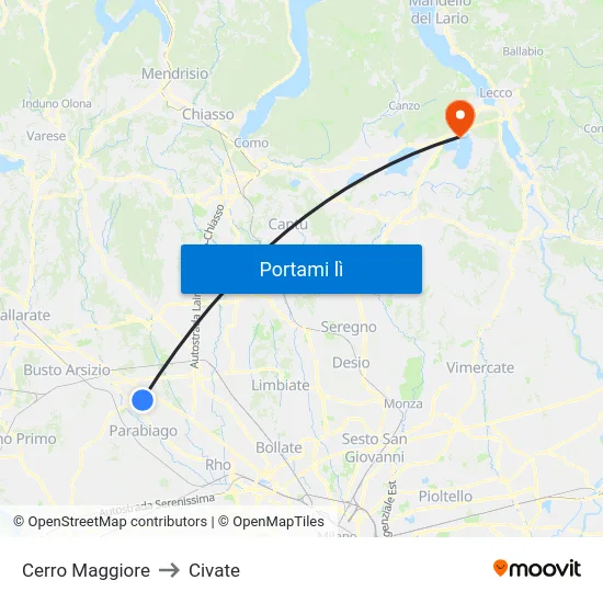 Cerro Maggiore to Civate map