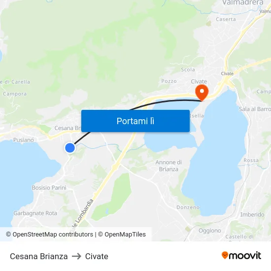 Cesana Brianza to Civate map