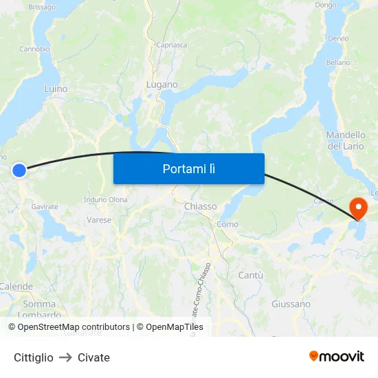 Cittiglio to Civate map