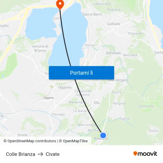Colle Brianza to Civate map