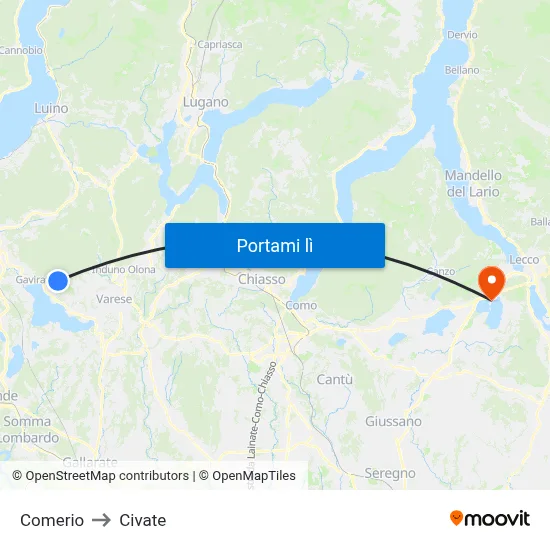 Comerio to Civate map