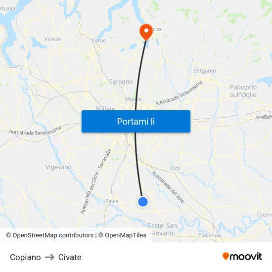 Copiano to Civate map