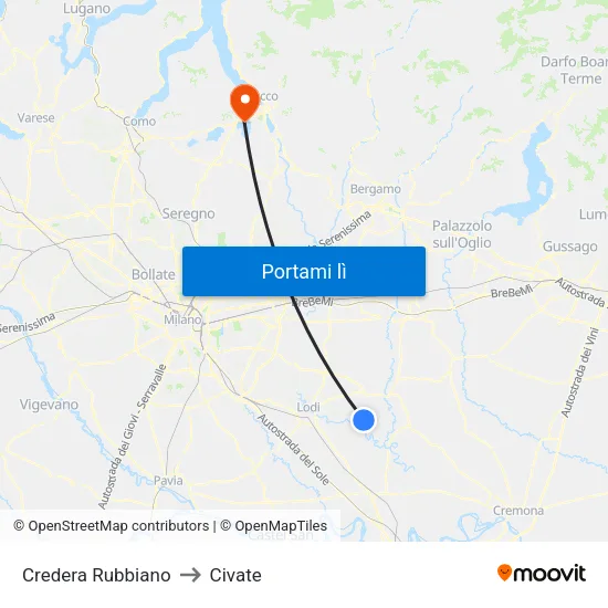 Credera Rubbiano to Civate map