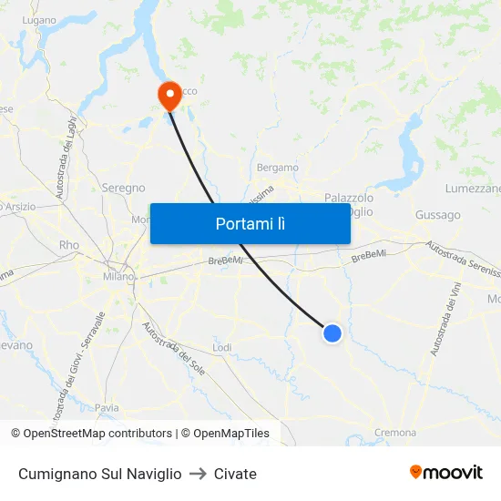 Cumignano Sul Naviglio to Civate map