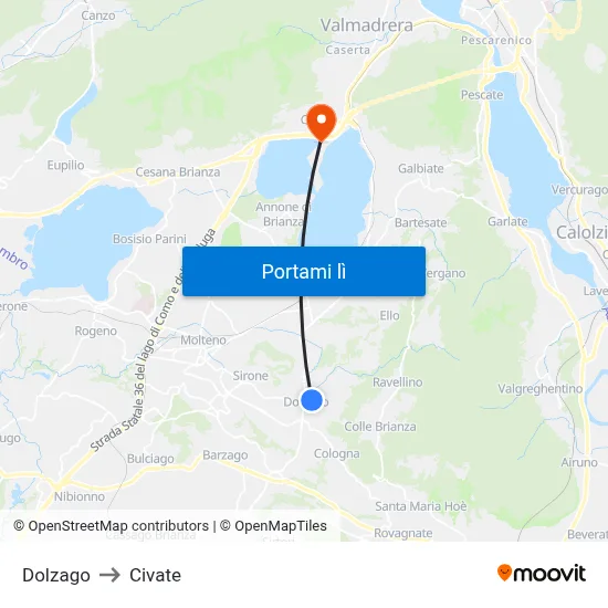 Dolzago to Civate map