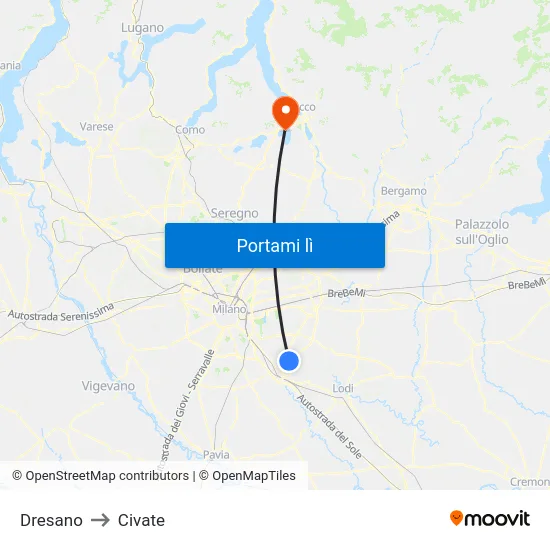 Dresano to Civate map