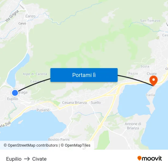 Eupilio to Civate map
