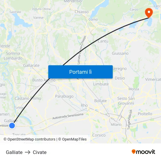 Galliate to Civate map
